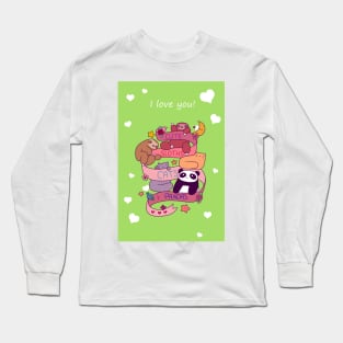 "I Love You" Cute Sloths Cats and Pandas Long Sleeve T-Shirt